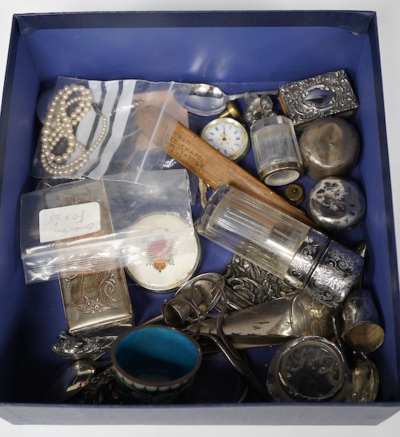 A collection of small silver items and mixed bijouterie items. Condition - poor to fair to good